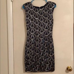 Navy Sequin Scalloped Cocktail dress